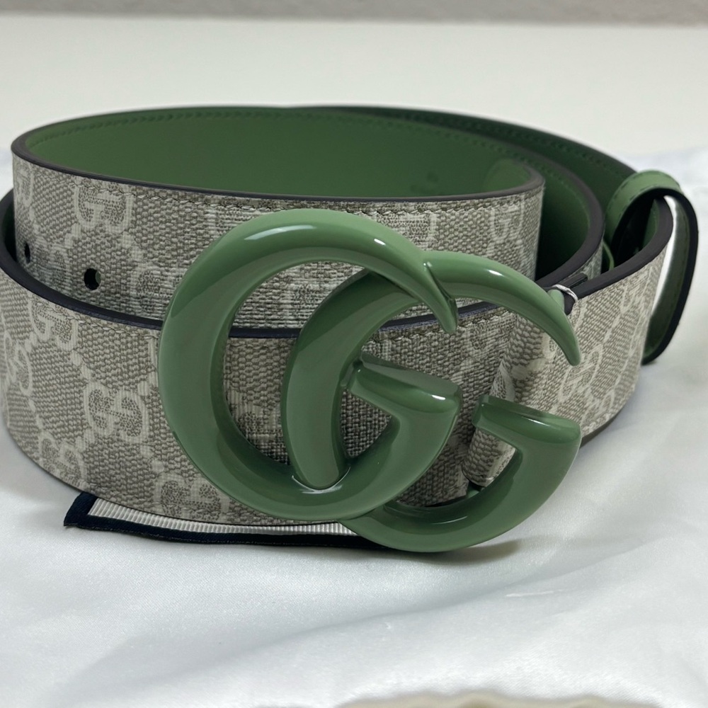 Gucci Marmont Double GG Canvas and Leather Wide Belt